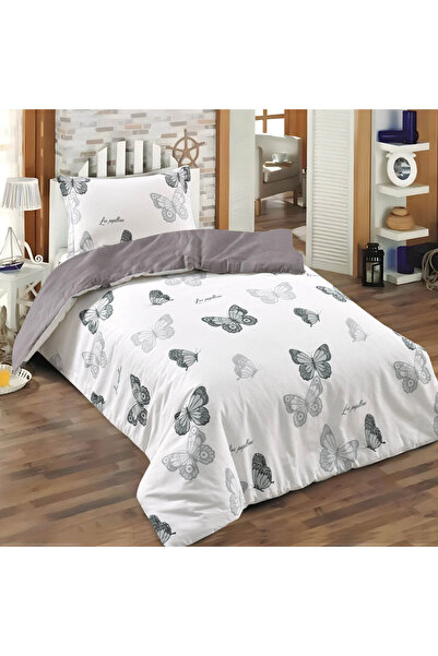 Alhabib bedding مفرش صيفي مفرد ونص 100% قطن أبيض رصاصي يناسب سرير 220x170 سم عدد القطع 2