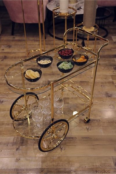 private house Taiwanese gold steel glass tea cart