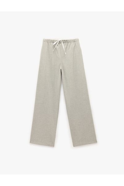 Koton Lace-Up Elastic Waist Pocket High Waist Straight Loose Wide Leg Trousers