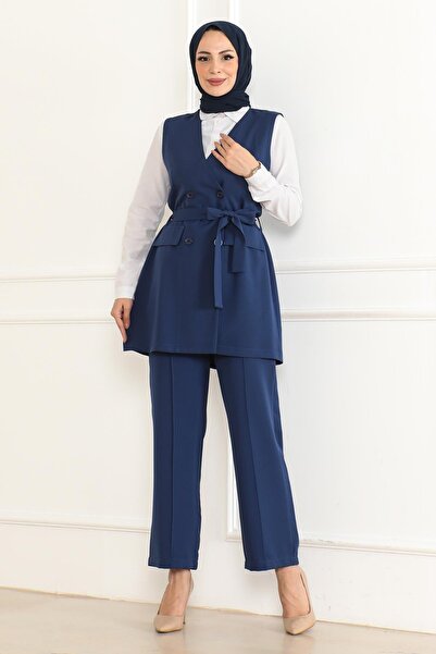 Missvalle Διπλό κοστούμι με λεπτομέρεια ζώνης Indigo 19232