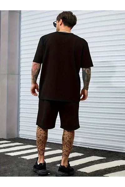 PENTHİLUS Men's 2-Piece Set, Short Sleeve T-Shirt with Casablanca City Print and High Waist Shorts,