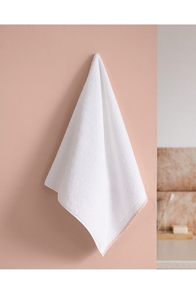 Madame Coco Camille Crochet 100% Cotton Face Towel - White/Powder - 50X70 cm
