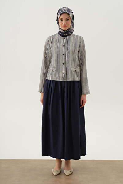 Tuğba Çizgili Mini Ceket - İndigo