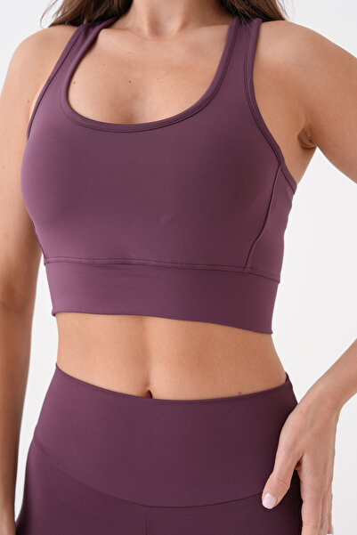 EndFlower Sport Crop Bustier Cross Back Detailed Burgundy