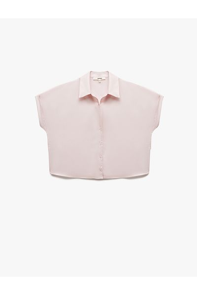 Koton Loose Fit Short Sleeve Classic Collar Satin Shirt