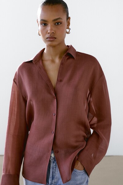 Massimo Dutti Dökümlü rami karışımlı gömlek