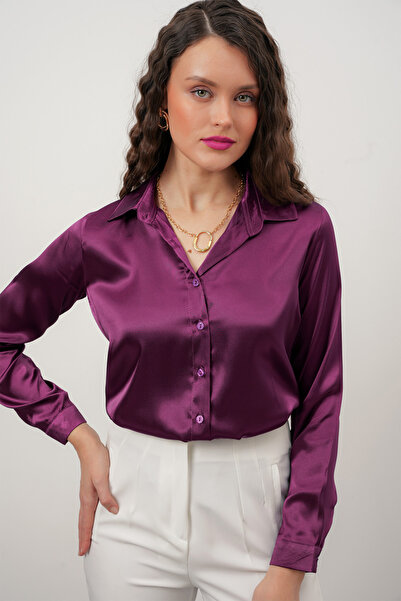 Merterium Жіноча сорочка з фіолетового атласу, широкий розмірний ряд