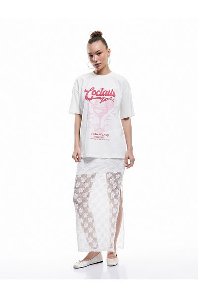 Koton Short Sleeve Crew Neck Cotton Oversize Printed T-Shirt