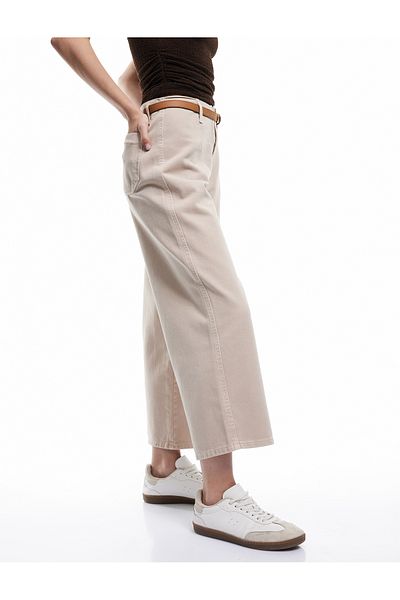 Koton Buttoned Cutout Wide Leg Belted Trousers - Wide Leg Jeans