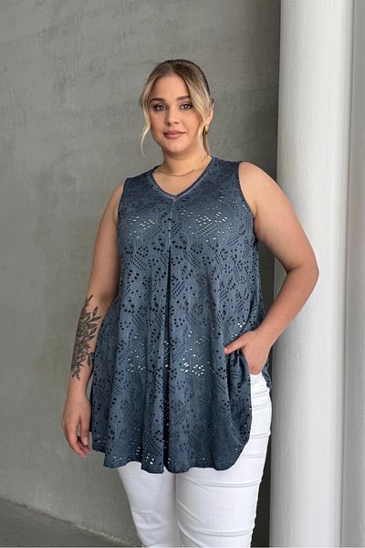 Stil Diva Bluză necăptușită cu decolteu în V cu mâneci zero din dantelă 302966