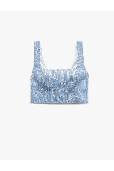 Koton Cotton Embroidered Scalloped Back Gipe Detailed Thick Strap Crop Bustier