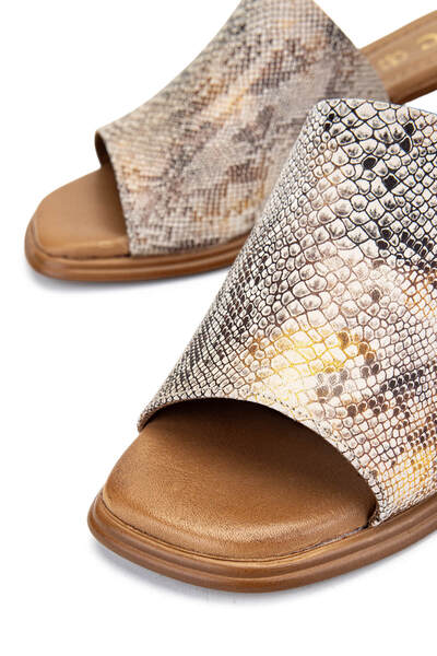 Tamer Tanca Women's Genuine Leather Beige Heeled Slippers