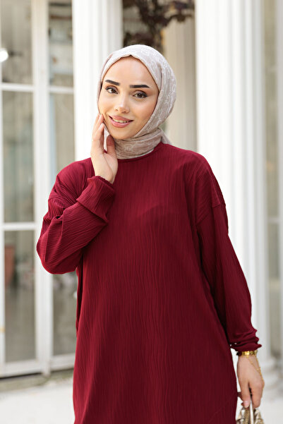 LOCCO Γυναικείο Σετ Χνουδωτό Υφασμάτινο Μπορντό