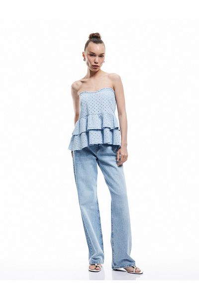 Koton Tricou din denim fără mâneci, cu decolteu inimă din bumbac
