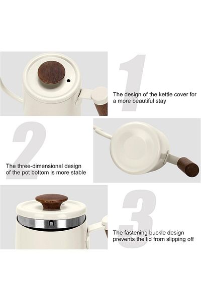 COOYA 550ml gooseneck coffee Kettle, anti-scalding wooden handle, 4mm water inlet, for drip coffee, white