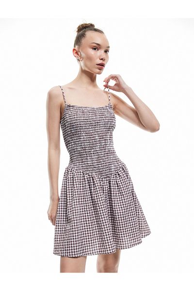 Koton Μίνι φόρεμα Gippeli με λαιμόκοψη Gingham με λουράκια
