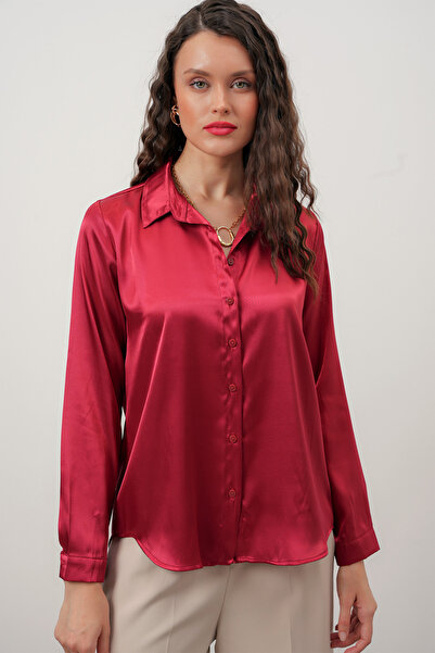 Merterium Női bordó szatén ing széles szabású optimista mérettartomány