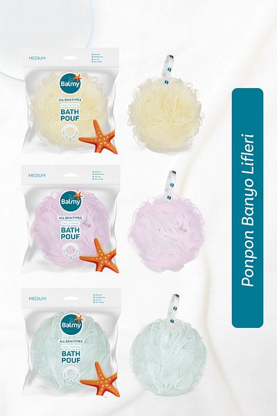 Balmy Medium 3 Pack Pom Pom Bath Loofah