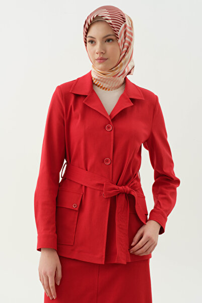 Tuğba Kuşaklı Cepli Ceket - Mercan