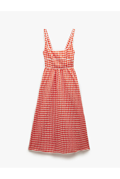 Koton Négyzet alakú galléros piros térdig érő női ruha 5SAK80174EW