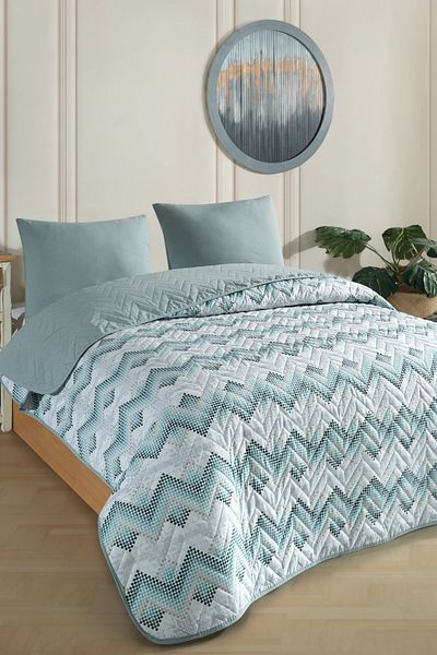 Formeya Doppelt gemustertes, gestepptes, doppelseitiges, buntes Piqué-Bettbezug-Set, 200 x 230 cm (ohne Bettlaken)