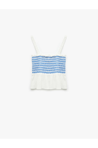 Koton Gimped Embroidered Scallop Detailed Square Neck Strappy Crop Blouse