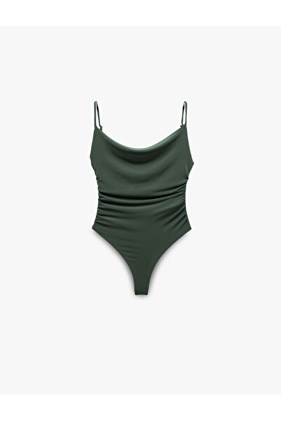 Koton Flared Collar Slim Fit Draped Strap Snap Body