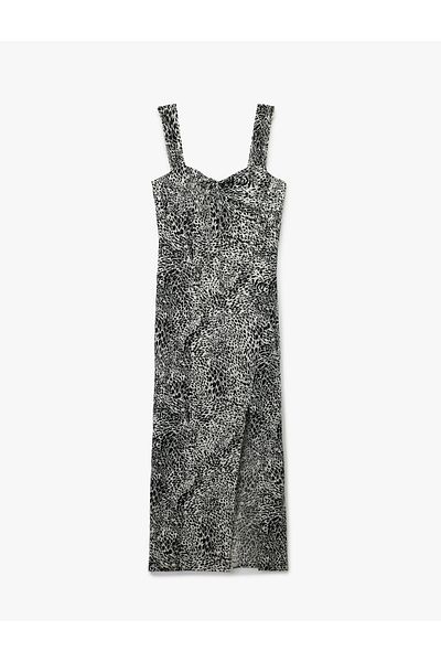 Koton Bürümcük Thick Strap Bodycon Slit Detail Sleeveless Long Leopard Dress