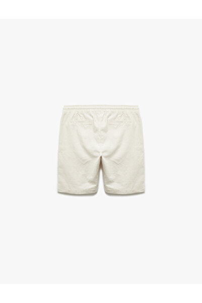 Koton Cotton Linen Blended Pocket Folded Leg Waist Lace up Bermuda Shorts