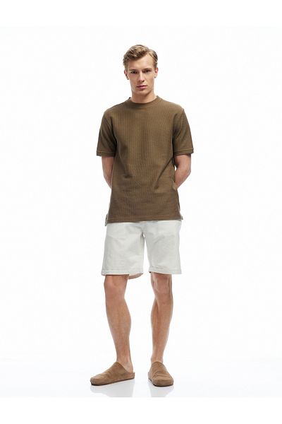 Koton Cotton Linen Blend Pockets Folded Leg Waist Lace-Up Bermuda Summer Shorts