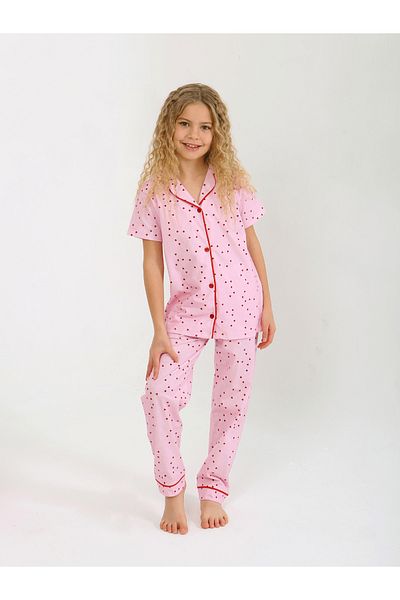 vitmo Girl's Short Sleeve Buttoned 100% Cotton Pajama Set Sera