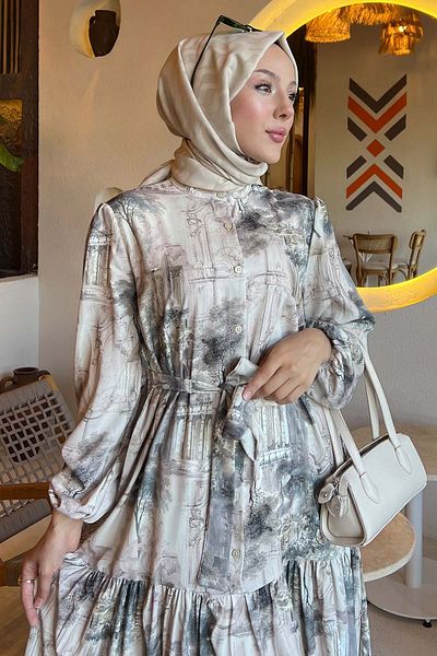 benguen Patterned Hijab Dress Çağla 510