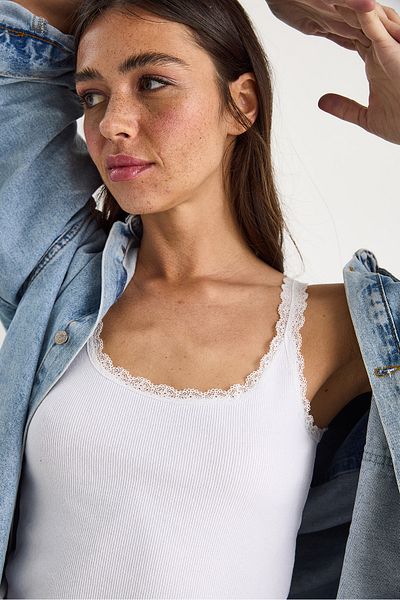 Bianco Lucci Women's Regular Fit Regular Fit Cotton Lace Detailed Thin Strap Hollow Neck Black Undershirt 60602043