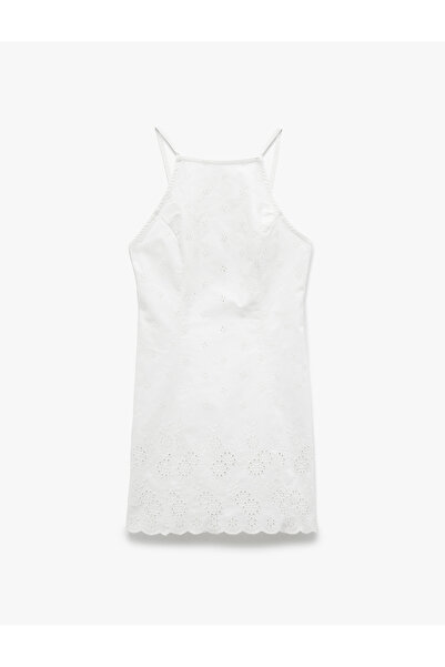 Koton Μίνι τζιν φόρεμα με λεπτή εφαρμογή με λουλουδάτο κέντημα