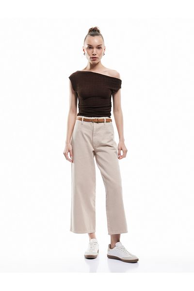 Koton Buttoned Cutout Wide Leg Belted Trousers - Wide Leg Jeans