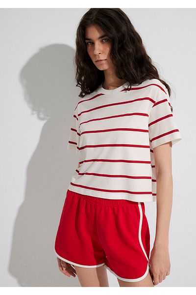 Mavi Red Striped Crop T-Shirt Crop / Short Cut 1612260 -86680