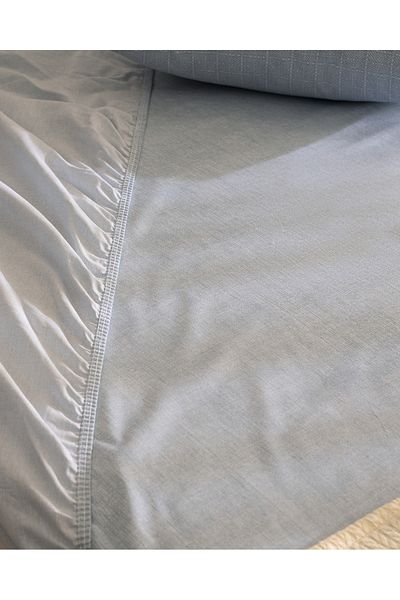 Madame Coco Odette Double 100% Cotton Ranforce Fitted Sheet Set - Blue