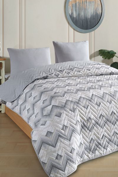Formeya Doppelt gemustertes, gestepptes, doppelseitiges, buntes Piqué-Bettbezug-Set, 200 x 230 cm (ohne Bettlaken)