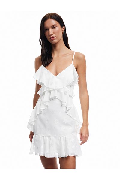 Koton Strappy Flounce V-Neck Ruffled Mini Evening Dress
