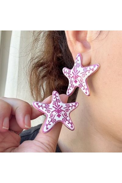 Gümüş sandık Pink Ceramic Starfish Brand Model Steel Earrings