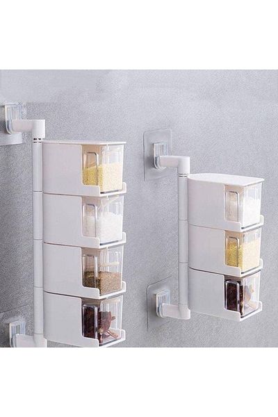 Happy family Plastic spice rack, 4 containers with spoons