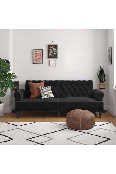 soufa dibaj شوكولاتة | أريكة بثلاثة مقاعد مُنجدة بالمخمل ٢١٢×٨٢×٨٤ سم - بني