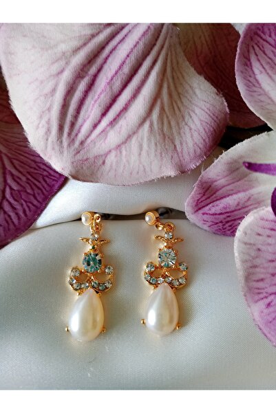 Handmade pearl drip gemstone gold swing earrings