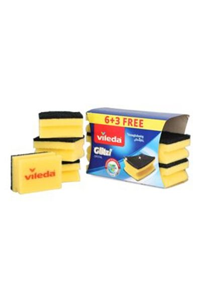 Vileda 9-Piece Glitzi Cleaning Sponge Black and Yellow