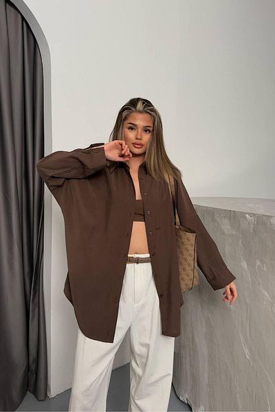 İLKCET MODA Дамска риза Oversize от модален плат