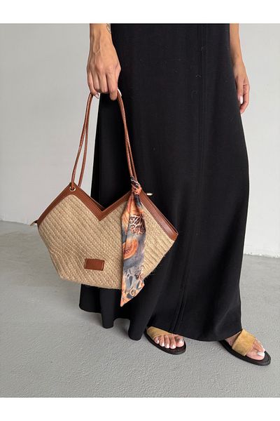 ALTUDA Straw Fabric Women's Shoulder Bag - Node Design