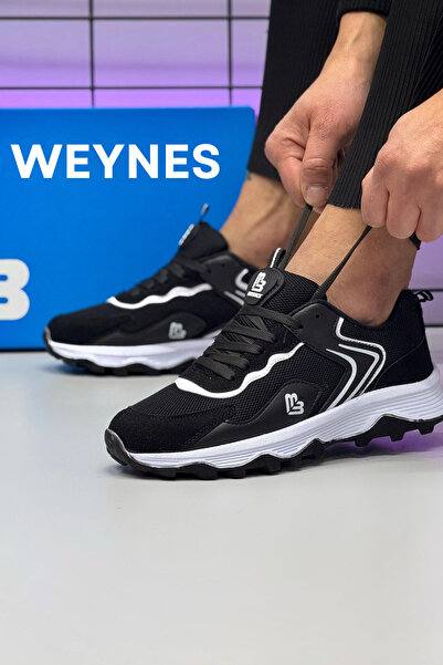 BİKAJOO Erkek Siyah Beyaz Fileli Günlük Ortopedik Spor Ayakkabı BKJ4020