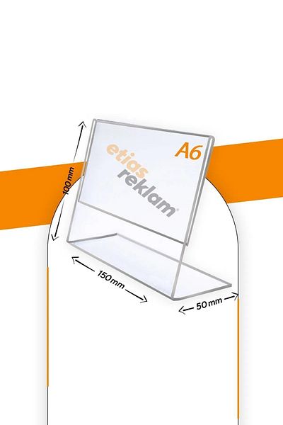 Etias Reklam A6 L Type Horizontal Table Top 2.8 Mm Transparent Plexi Foil / Brochure Holder