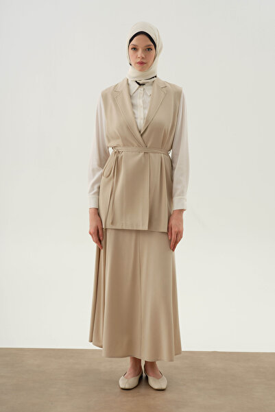 Tuğba Çift Kat Biye Kemerli Yelek - Bej