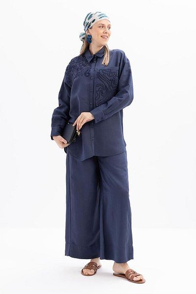 ALLDAY Costum de damă cu pantaloni de in broderie